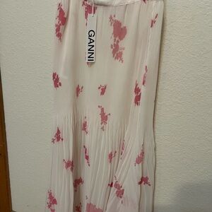 Ganni White and Pink A-Line Skirt